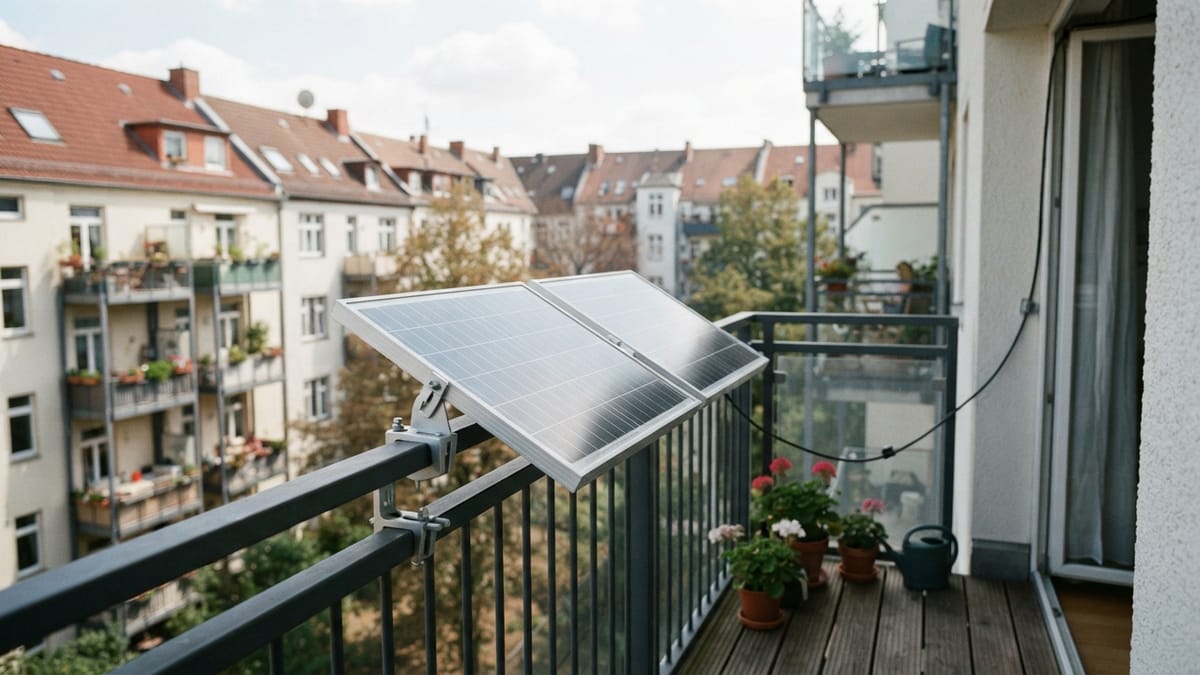 Zwei Solarmodule nebeneinander an einem Balkongeländer